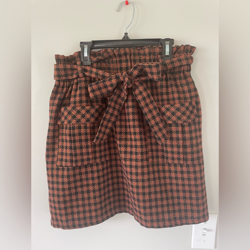 Checkered Mini Skirt with Bow